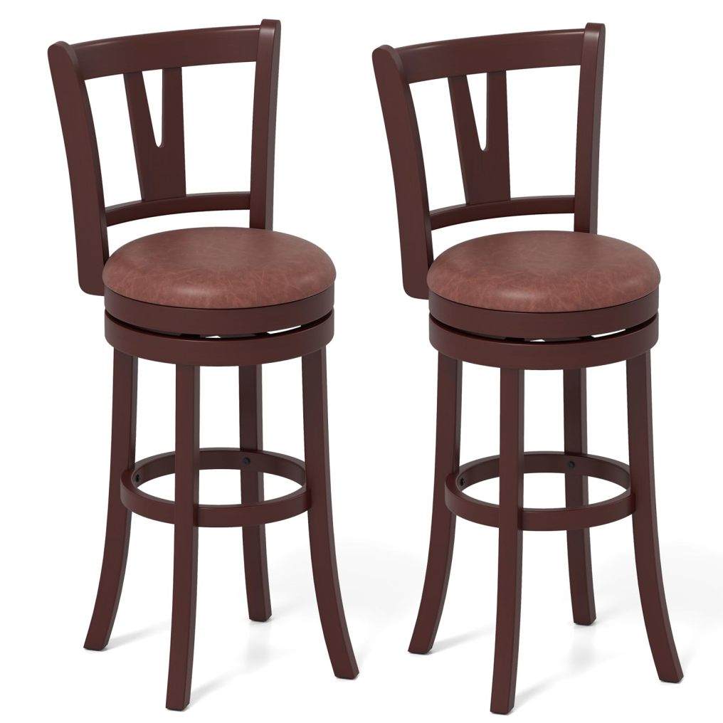 Barstools Set Faux Leather Upholstered Bar Stools with High Backs and Footrests