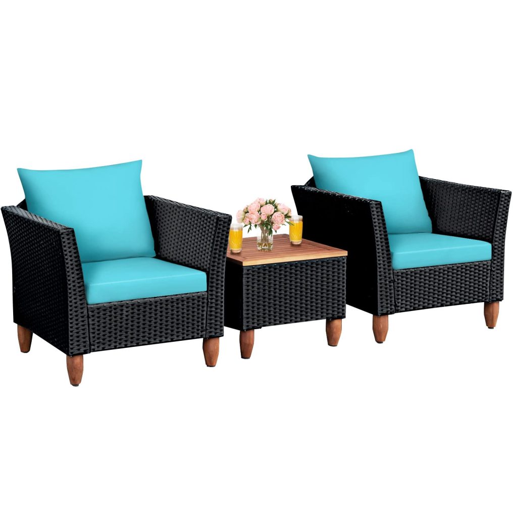 3 Pieces Patio Rattan Furniture Set Outdoor Wicker Conversation Chairs Set