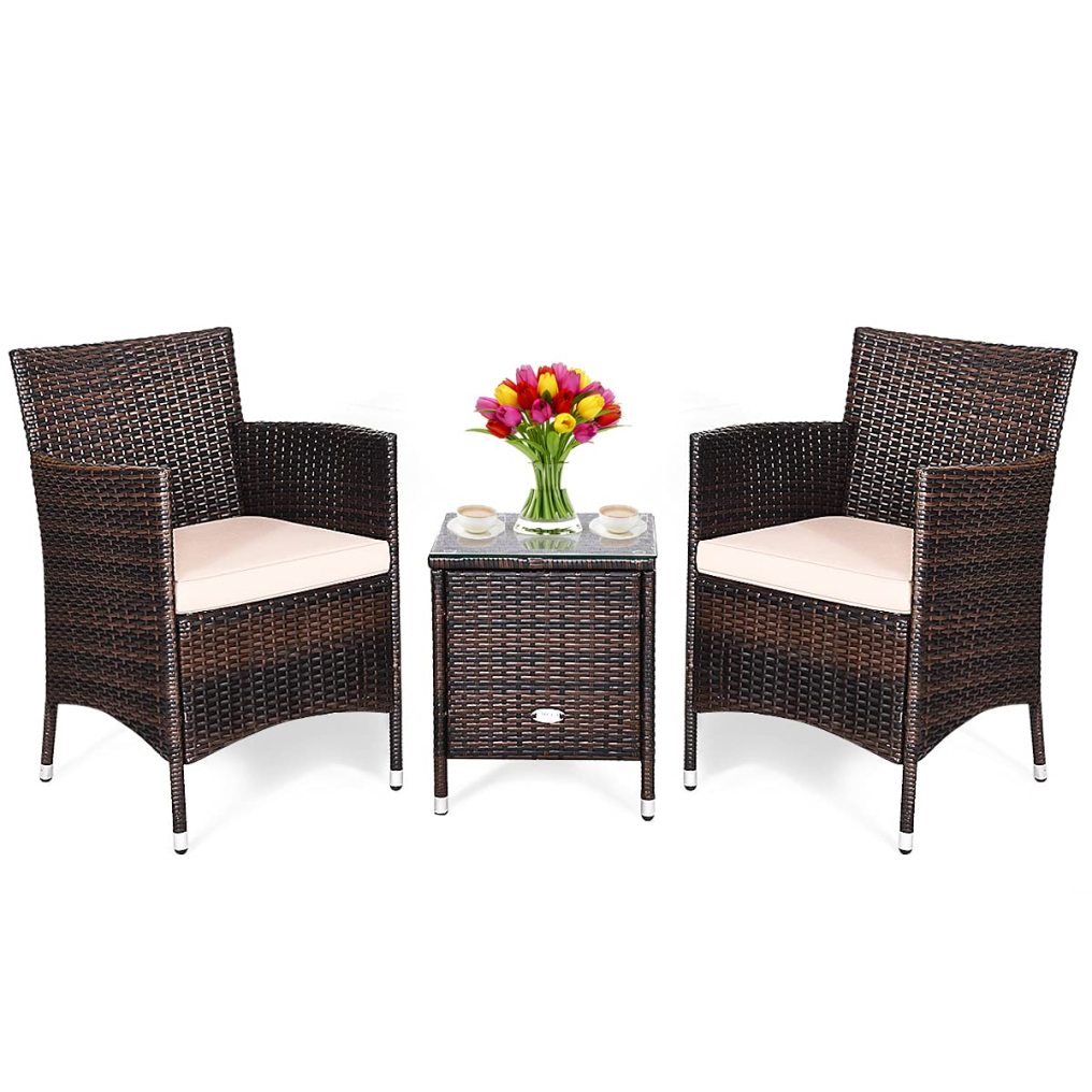 3 PCS Patio Furniture Set Outdoor Wicker Conversation Set