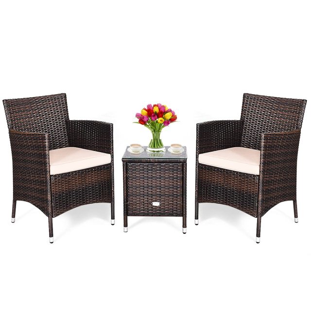 3 PCS Patio Furniture Set Outdoor Wicker Conversation Set