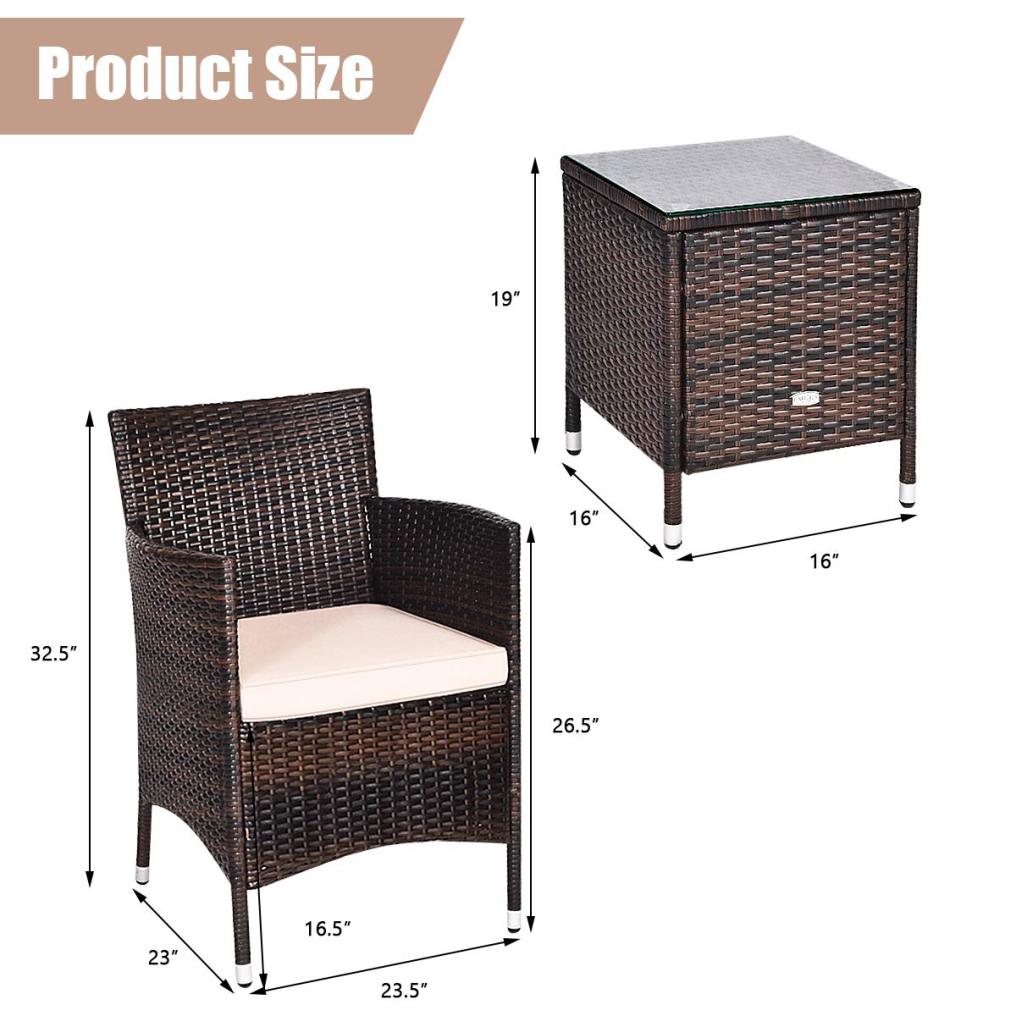 3 PCS Patio Furniture Set Outdoor Wicker Conversation Set