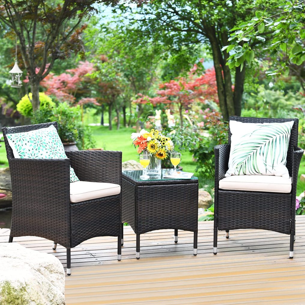 3 PCS Patio Furniture Set Outdoor Wicker Conversation Set