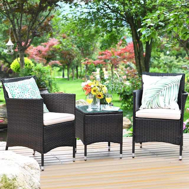 3 PCS Patio Furniture Set Outdoor Wicker Conversation Set