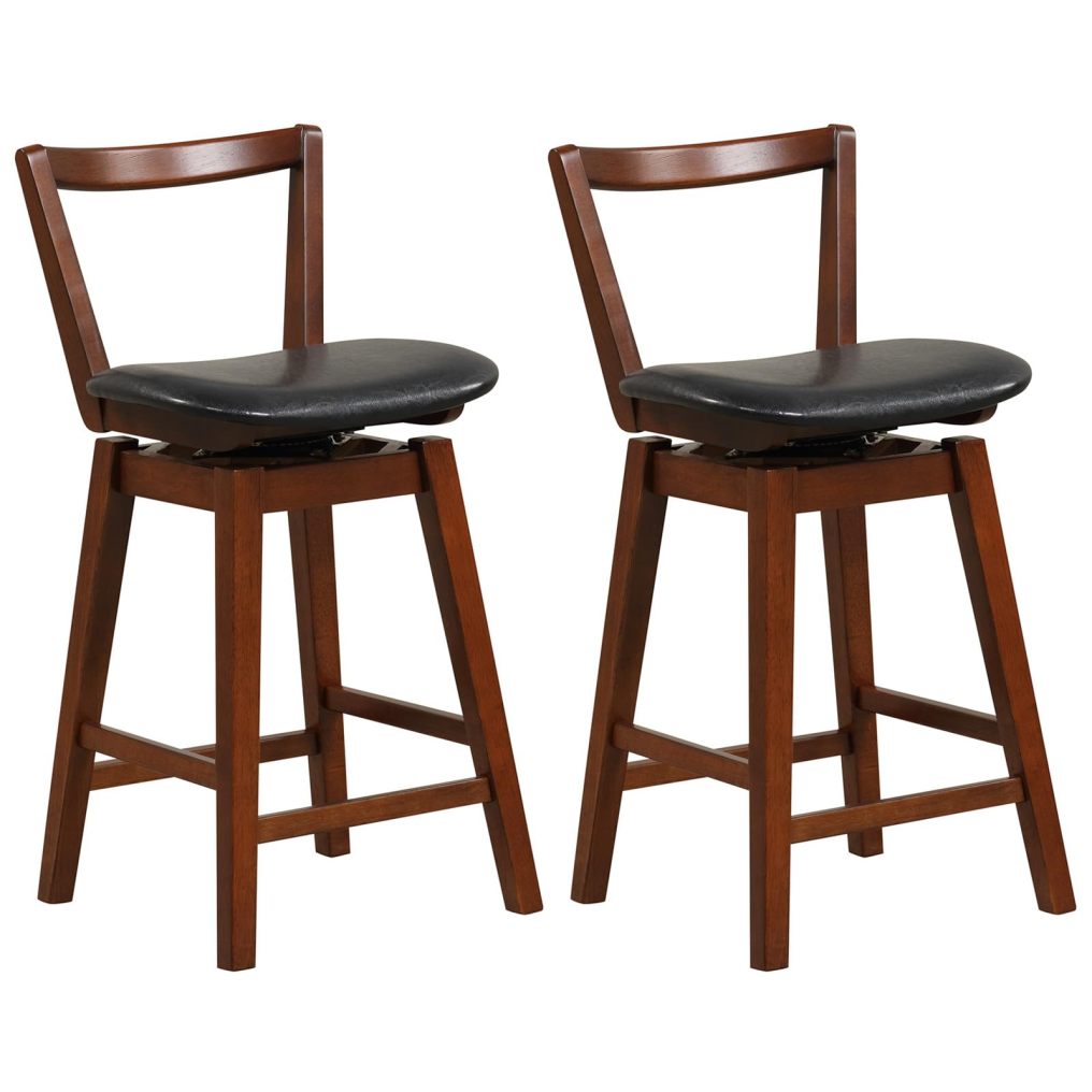 Bar Stool Swivel Upholstered PU Leather Stool with Hollow Backrest & Cushioned Seat