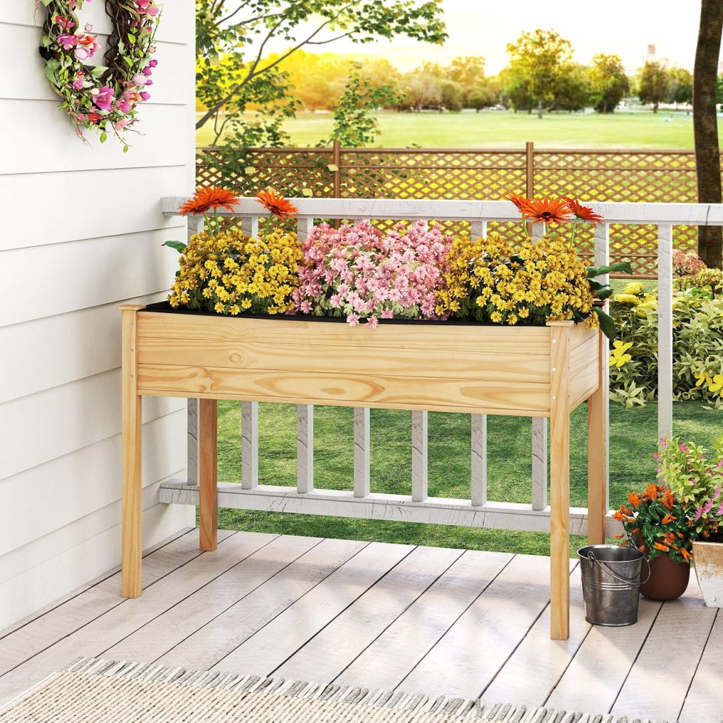 Raised Garden Bed with Legs for Vegetables Flowers & Herbs - Natural