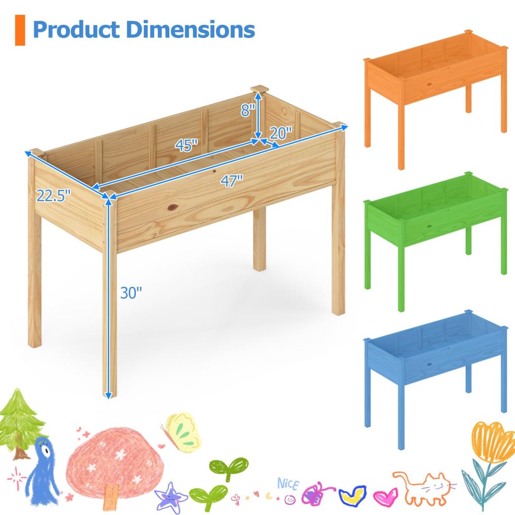 Raised Garden Bed with Legs for Vegetables Flowers & Herbs - Natural