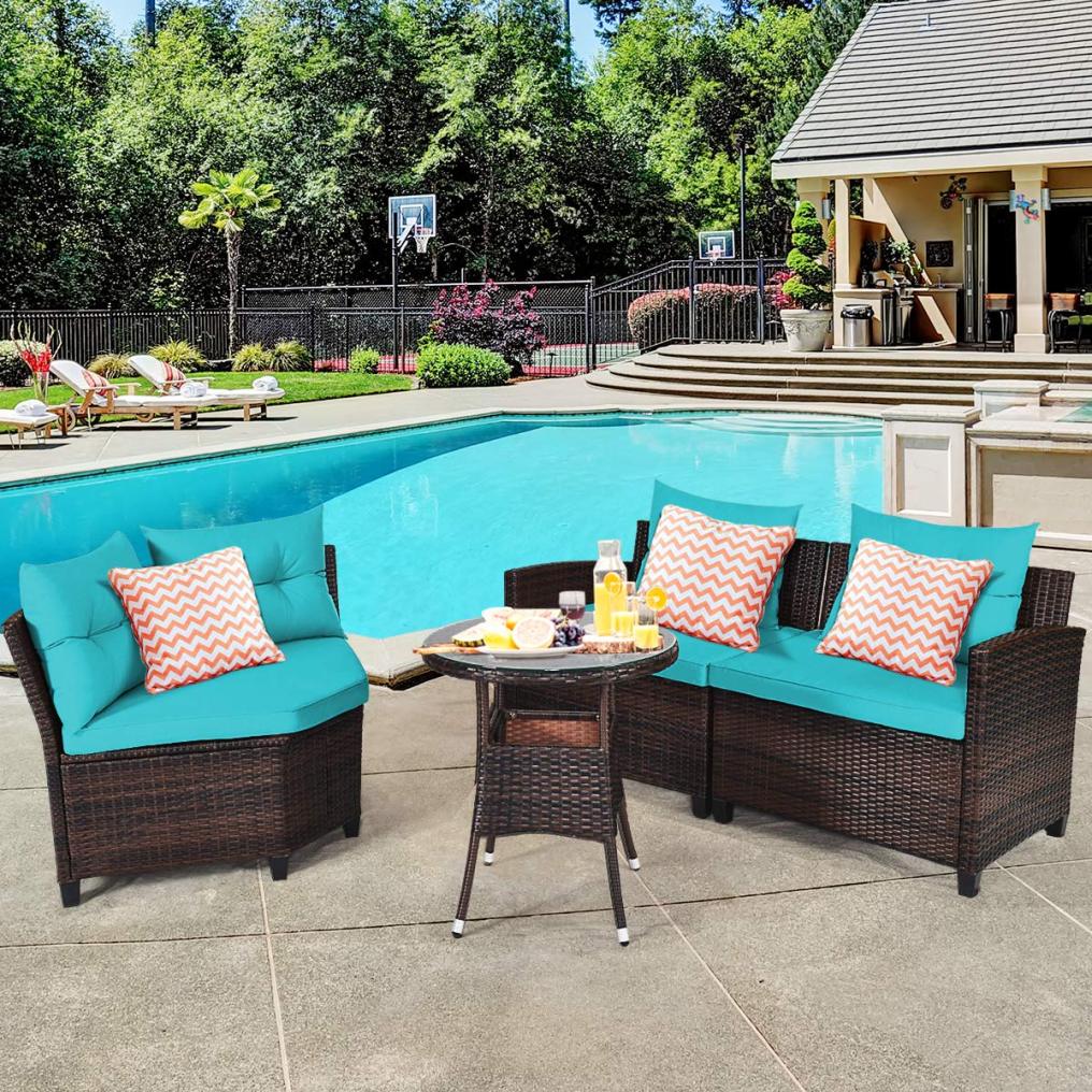 4 Piece Patio Furniture Set with Cushions and Coffee Table