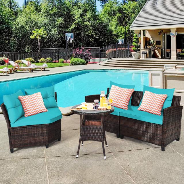 4 Piece Patio Furniture Set with Cushions and Coffee Table