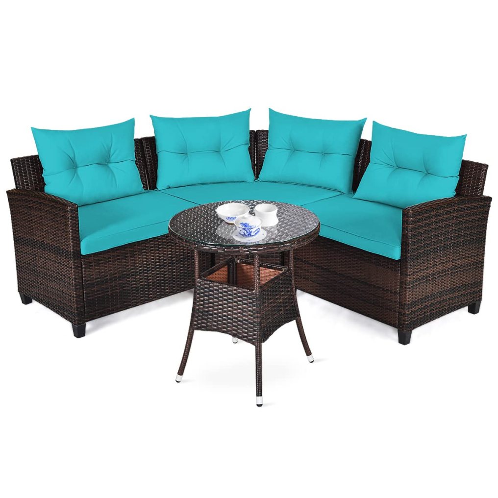 4 Piece Patio Furniture Set with Cushions and Coffee Table