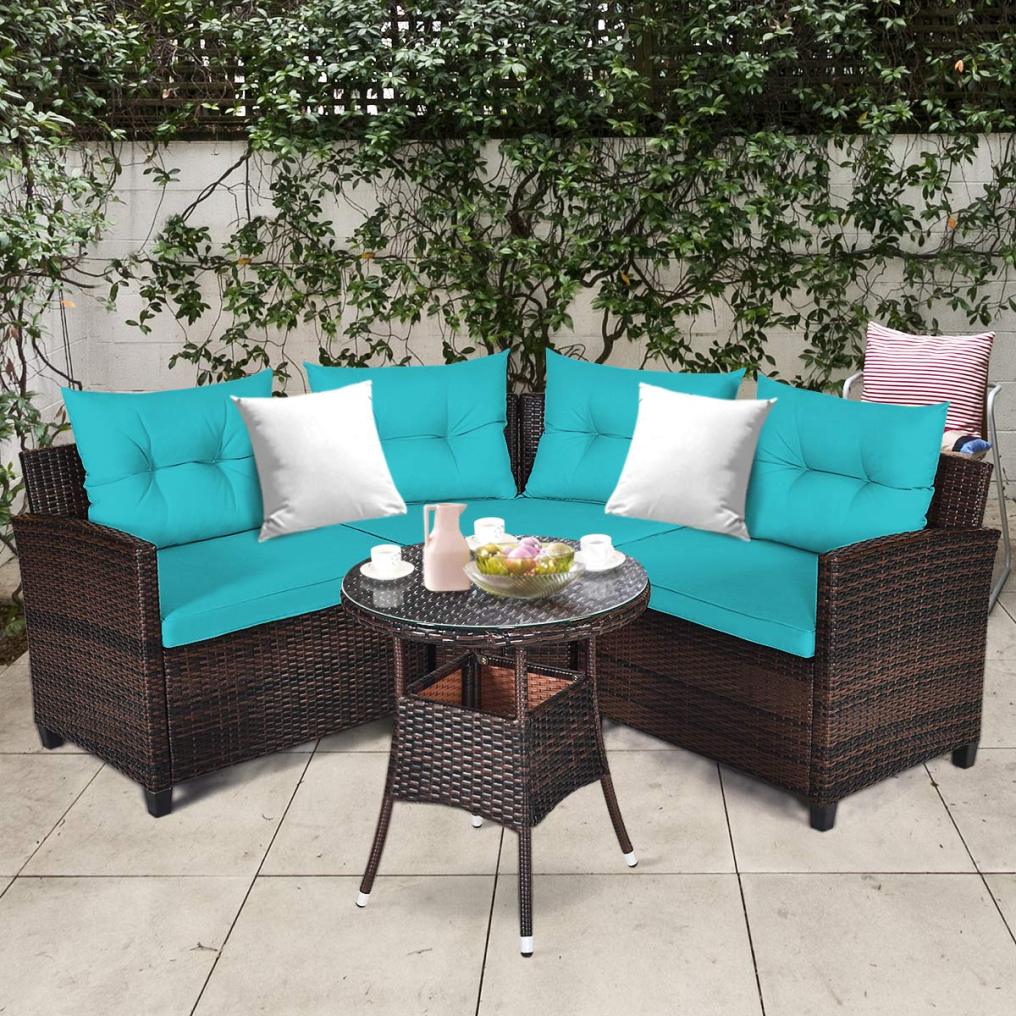 4 Piece Patio Furniture Set with Cushions and Coffee Table
