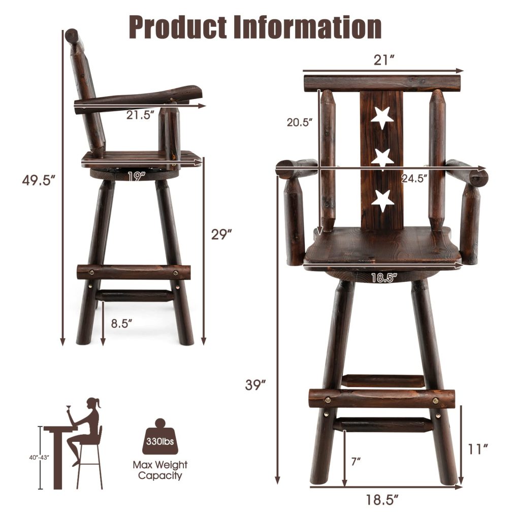 29’’ Solid Fir Wood Bar Chair with Footrest for Dining Room