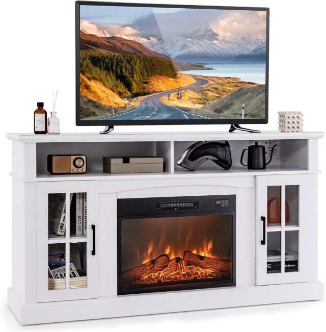 Fireplace TV Stand for TVs Up to 65 Inch, 23 Inches Electric Fireplace with Remote Control