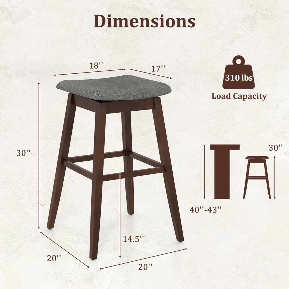 Swivel Bar Stools 30-inch Height Backless Upholstered Chairs with Padded Contoured Seat
