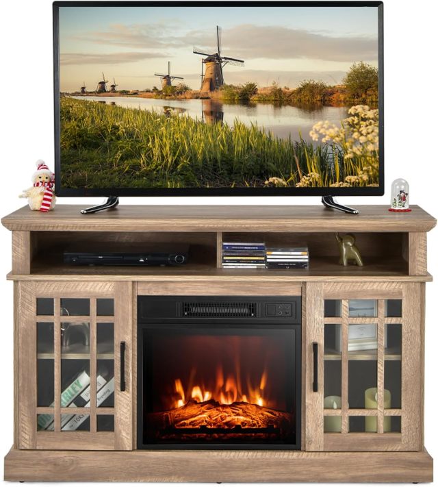 Electric Fireplace TV Stand for TVs Up to 55 Inches, 18-Inch Fireplace Insert with Remote, Overheat Protection