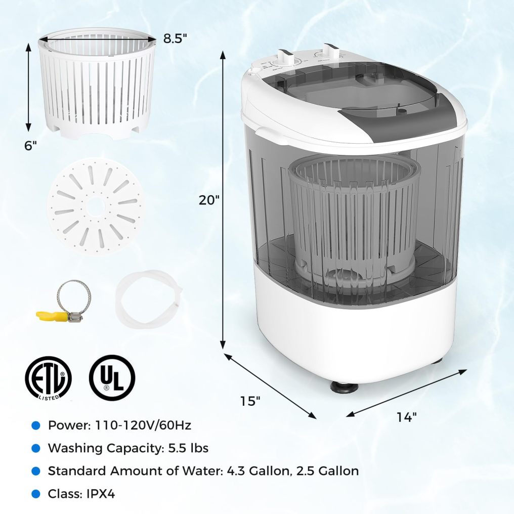 5.5 lbs/2.5 kg Mini Portable Washing Machine for Apartment Dorms RV Home