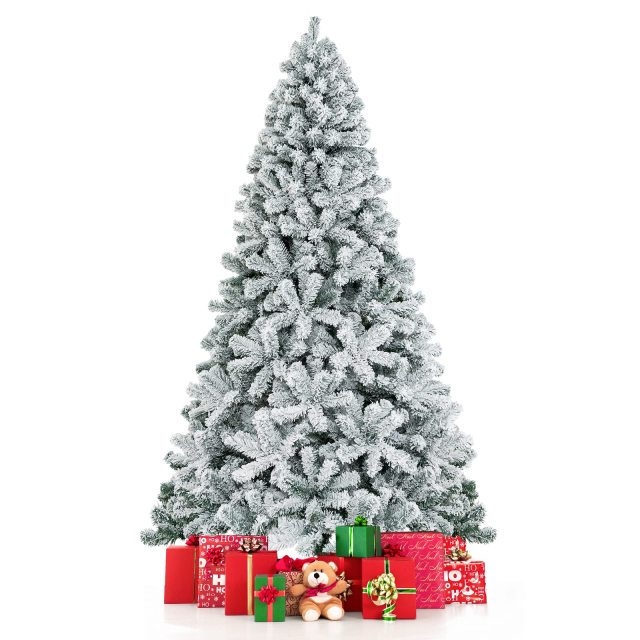7.5 FT Snow Flocked Christmas Tree Artificial Holiday Hinged Pine Tree with 1010 Branch Tips
