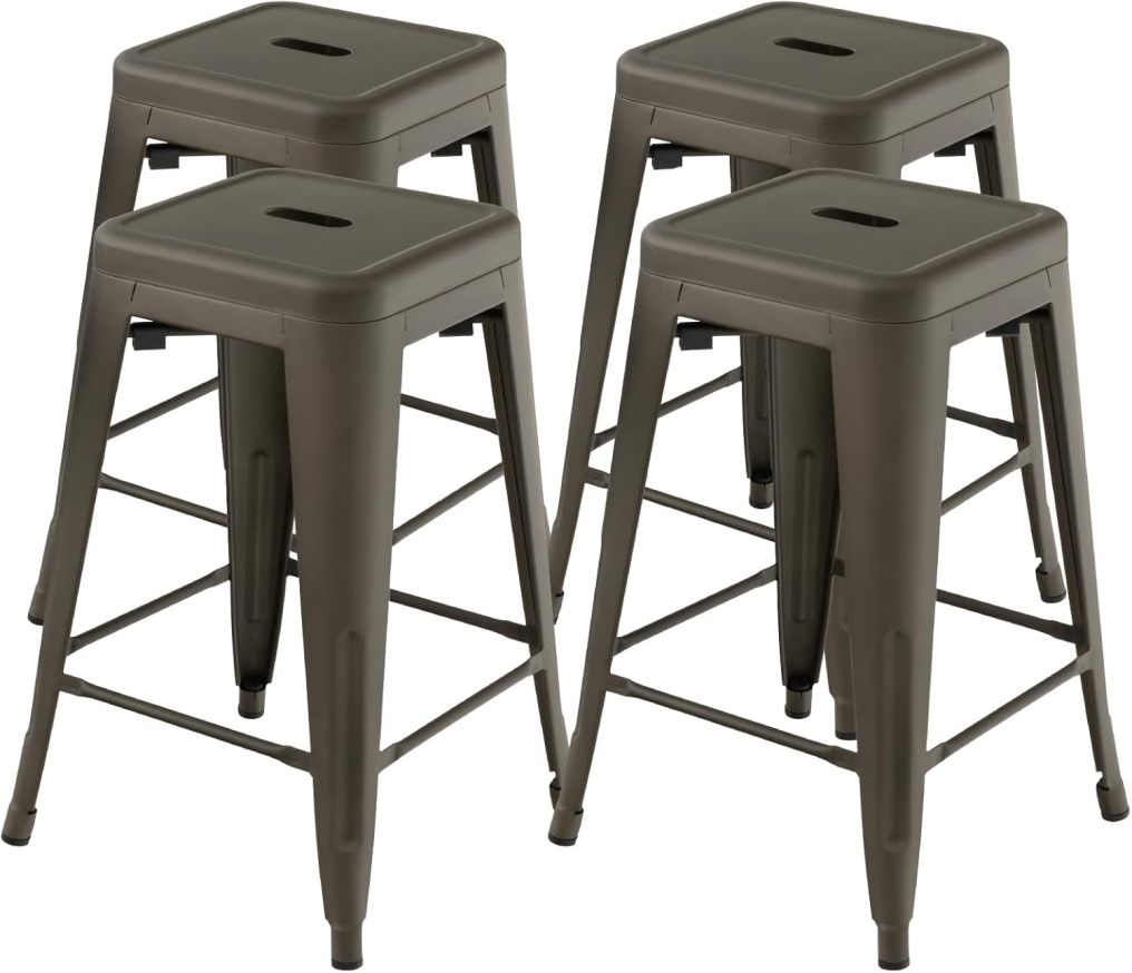 24 Inch Set of 4 Tolix Style Counter Height Barstool Stackable Chair