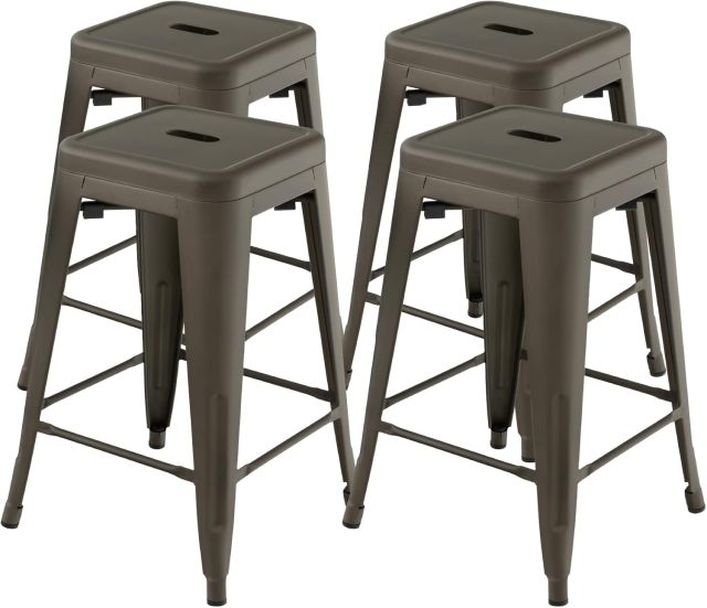 24 Inch Set of 4 Tolix Style Counter Height Barstool Stackable Chair