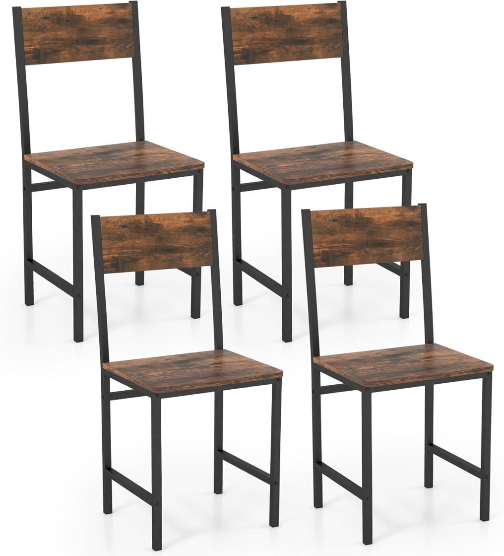 ARLIME Dining Chairs with Rustic Wood & Metal Frame Industrial Farmhouse (2/4)