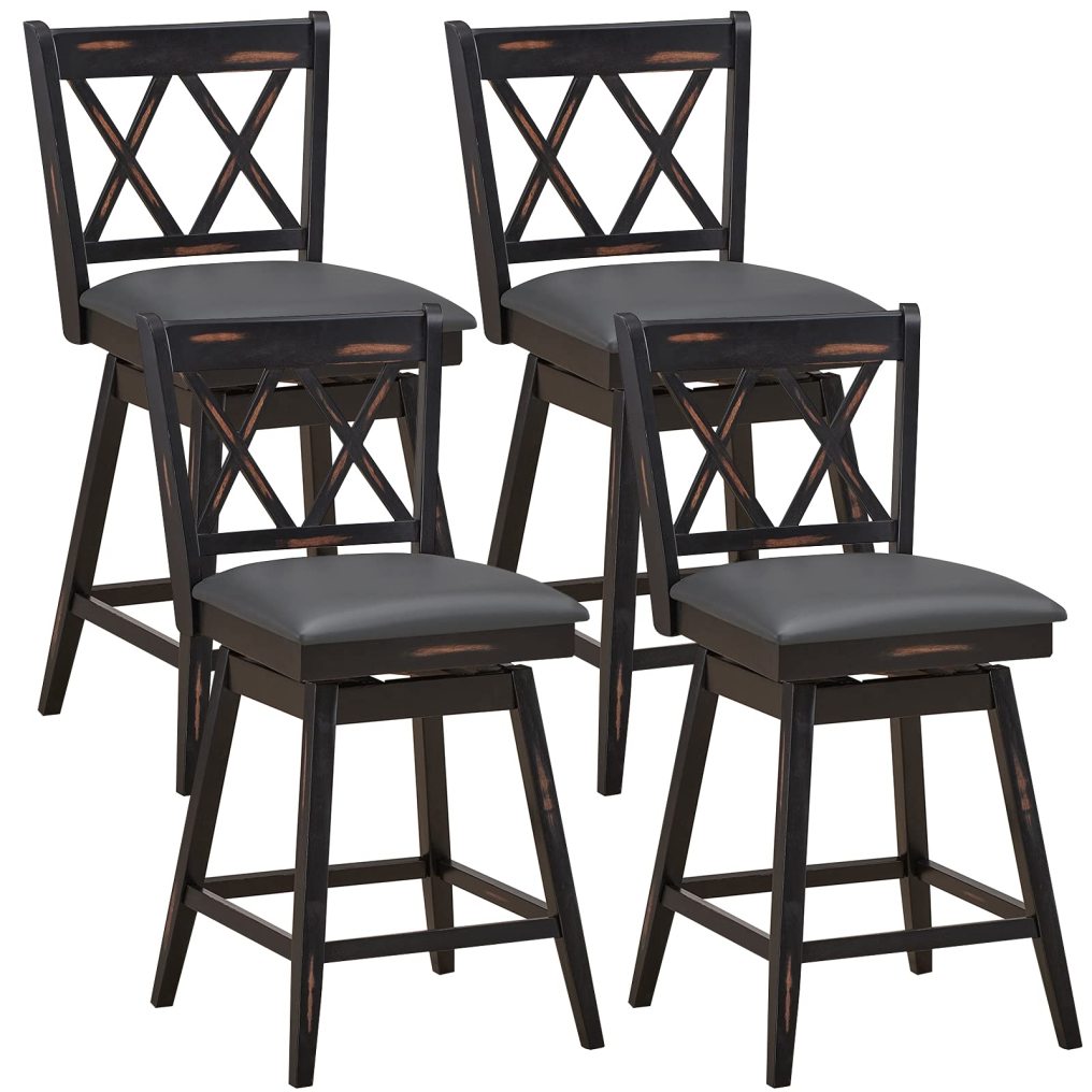 360 ° Swivel Counter Height 25 inch Bar Stool with Foot Rest Upholstered Cushion & Ergonomic Backrest