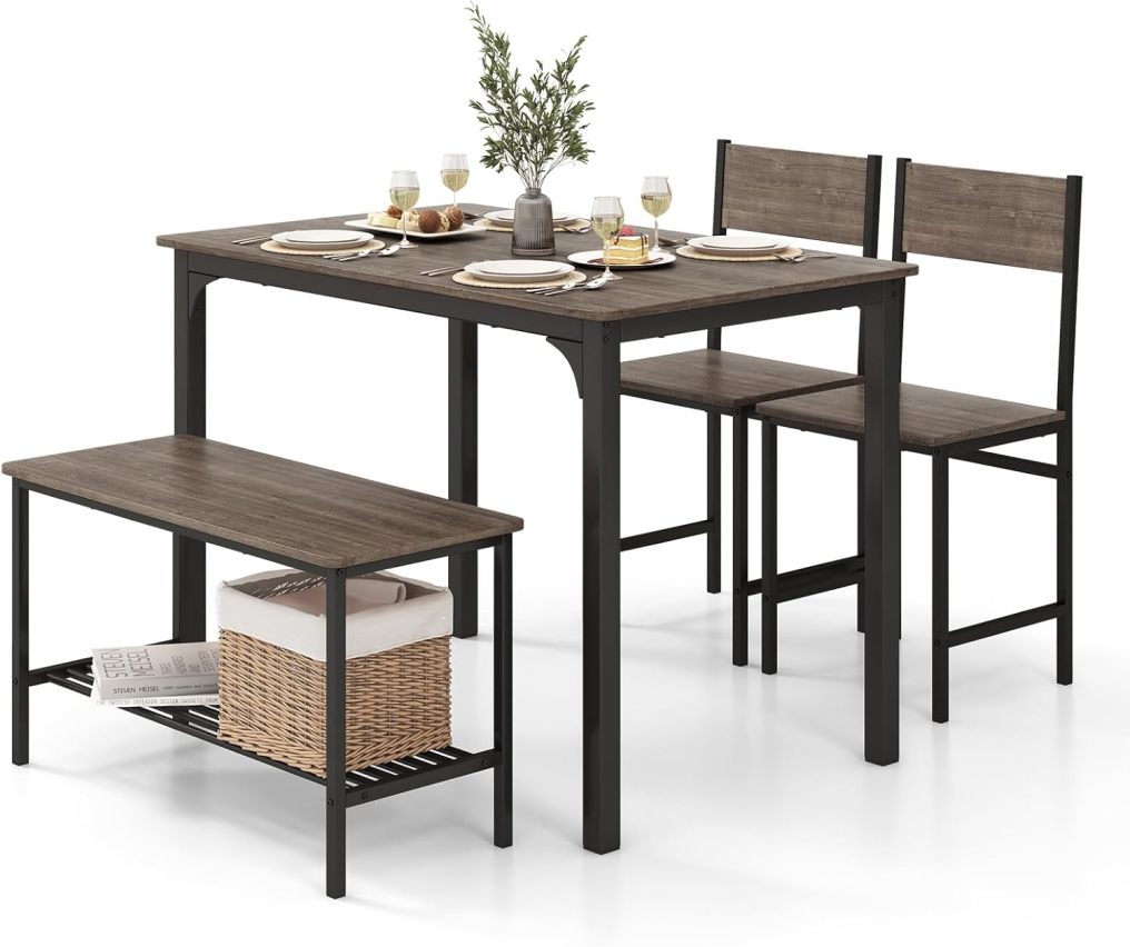 Dining Table Set for 4 Rectangular Kitchen Table Set with Bench and 2 Chairs