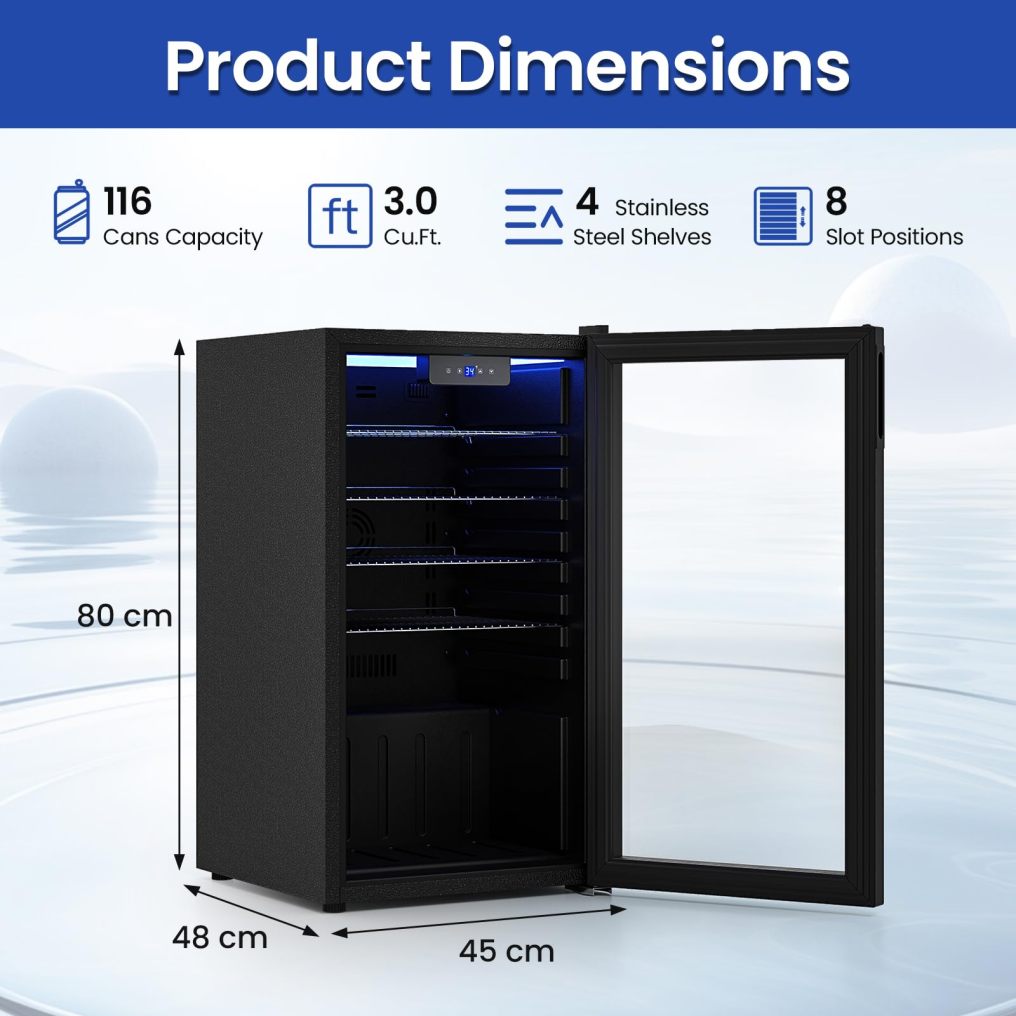 Beverage Refrigerator Cooler | 116 Cans 3.0 Cu.Ft Mini Fridge with Glass Door