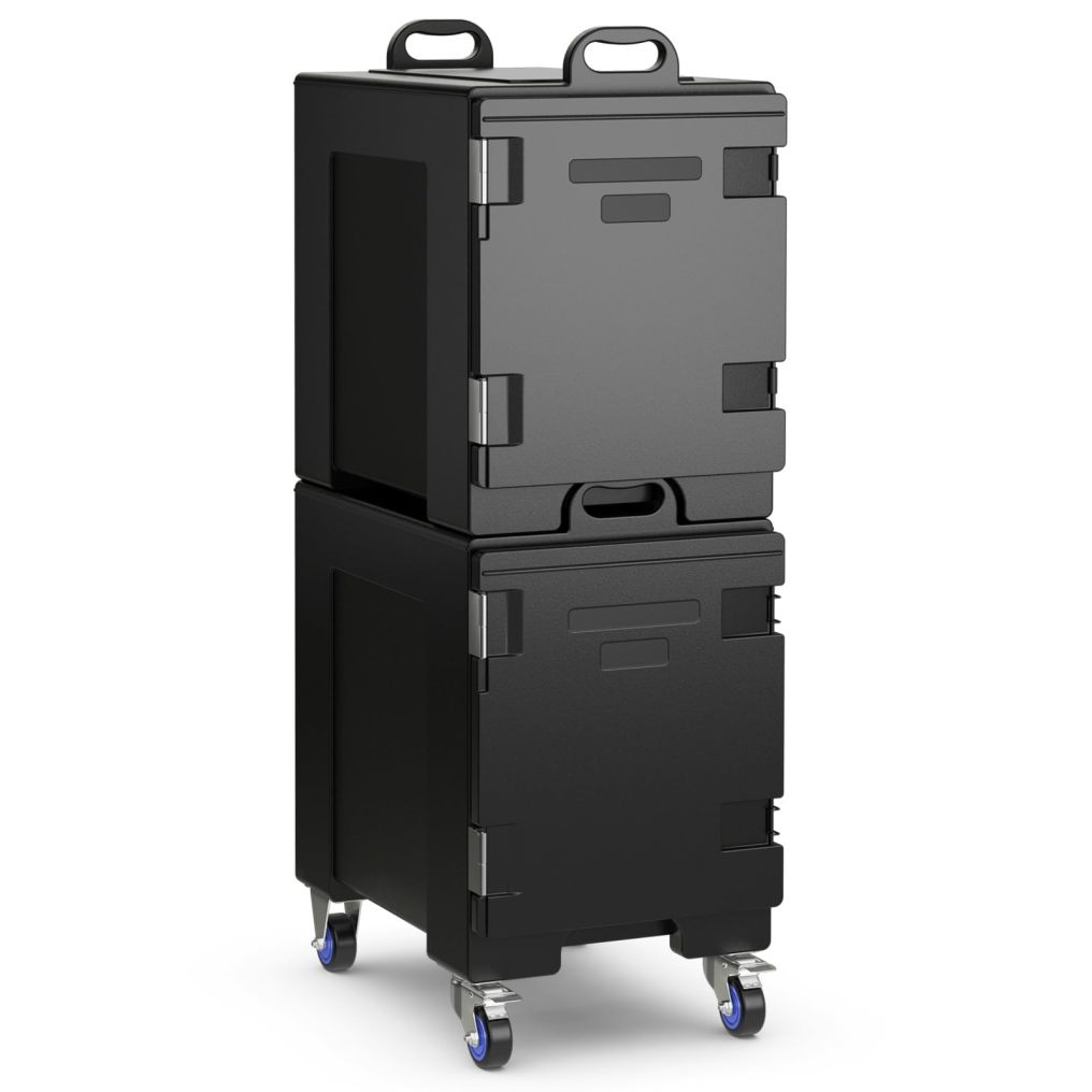 ARLIME 2 Pack Insulated Food Pan Carriers (1 with wheels), End-Loading Insulated for 5 Full-Size Pans