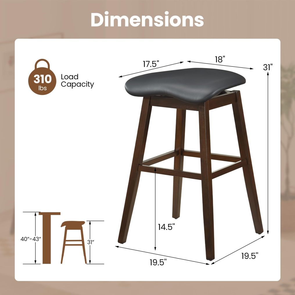 Swivel Bar Stools 31-inch Height Backless Bar Chairs with Padded Contoured Seat