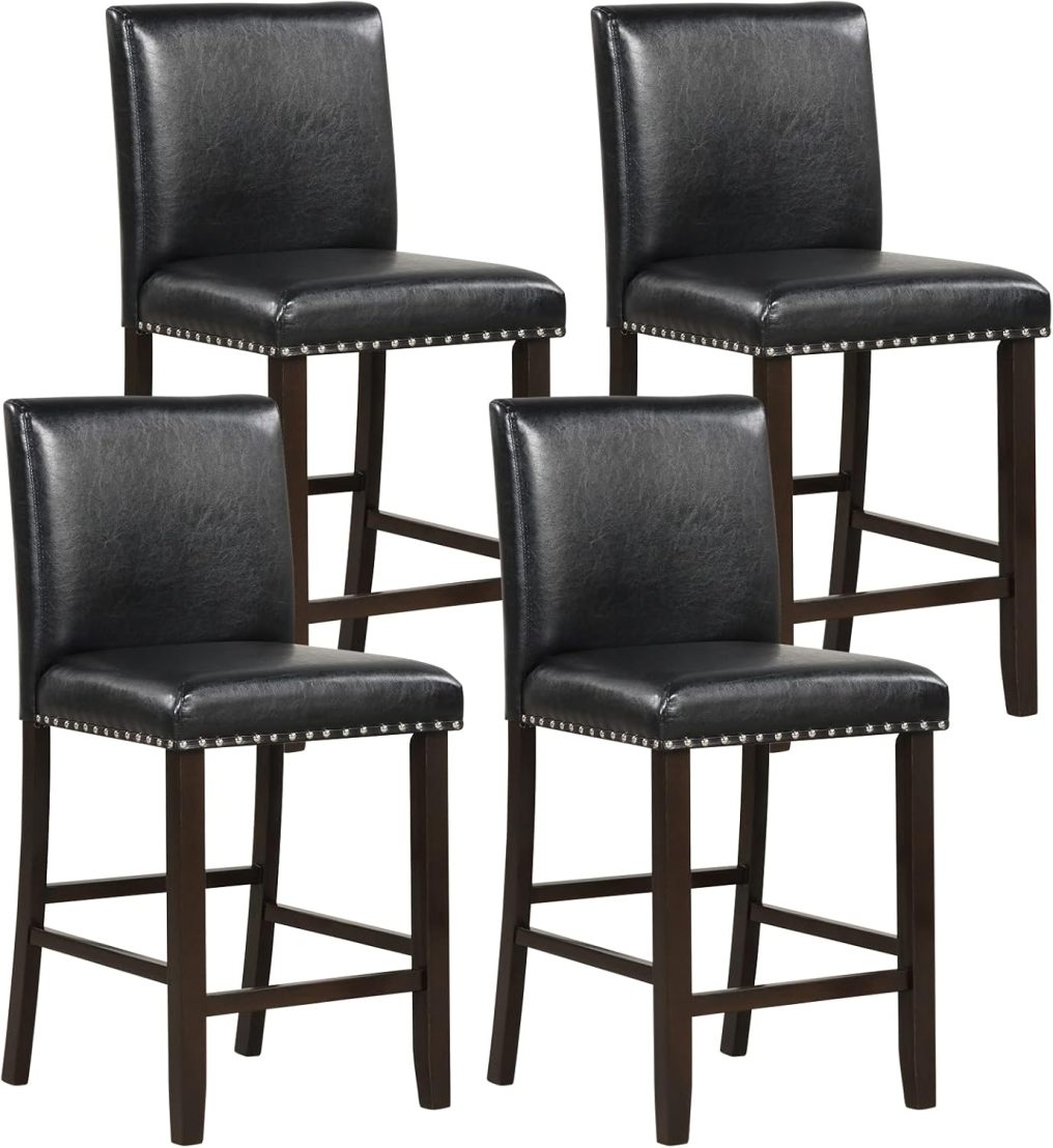 Bar Stools 25.5” PVC Leather Armless Counter Height Chair with Back