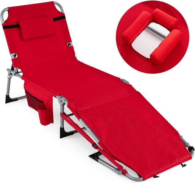 Tanning Chair with Face Arm Holes | Portable Sunbathing Chair w/4-Level Backrest (1/2)