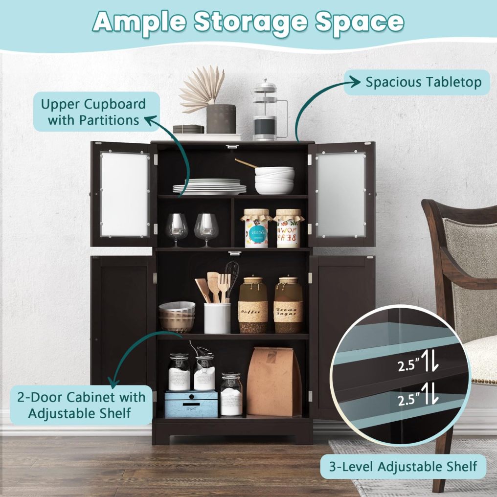 Wooden Linen Storage Organizer Cupboard with Doors & Adjustable Shelf
