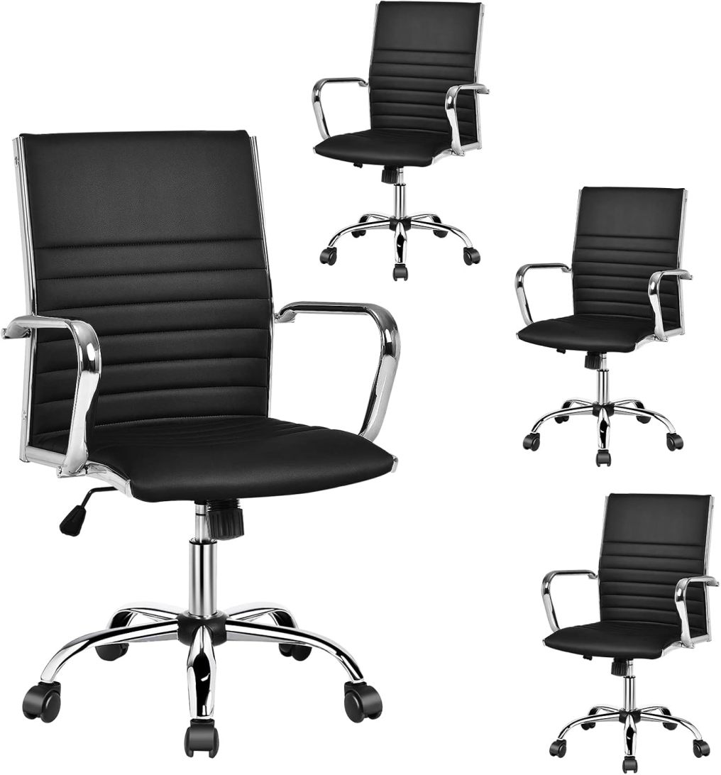 ARLIME Ribbed Home Office Chair PU Leather High Back Executive Chair with Height Adjustable