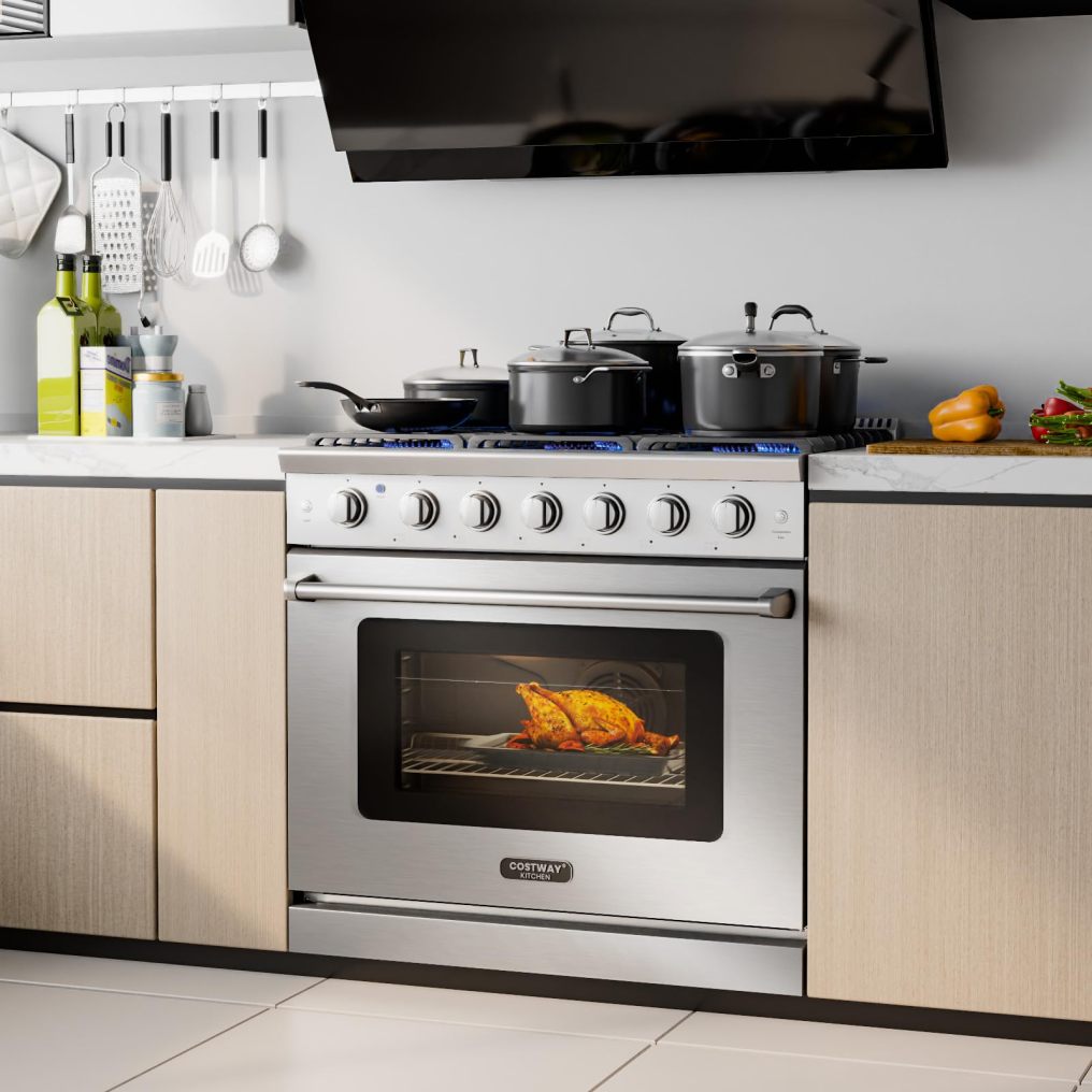36 Inches Natural Gas Range, with 6 Burners Cooktop & 6 Cu.Ft. Convection Oven, Storage Drawer