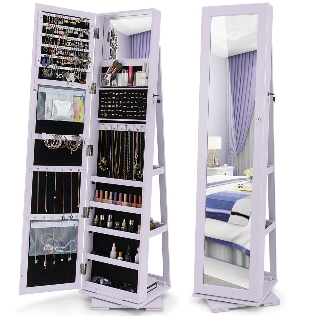 360 Rotating Jewelry Armoire Cabinet Standing Jewelry Organize