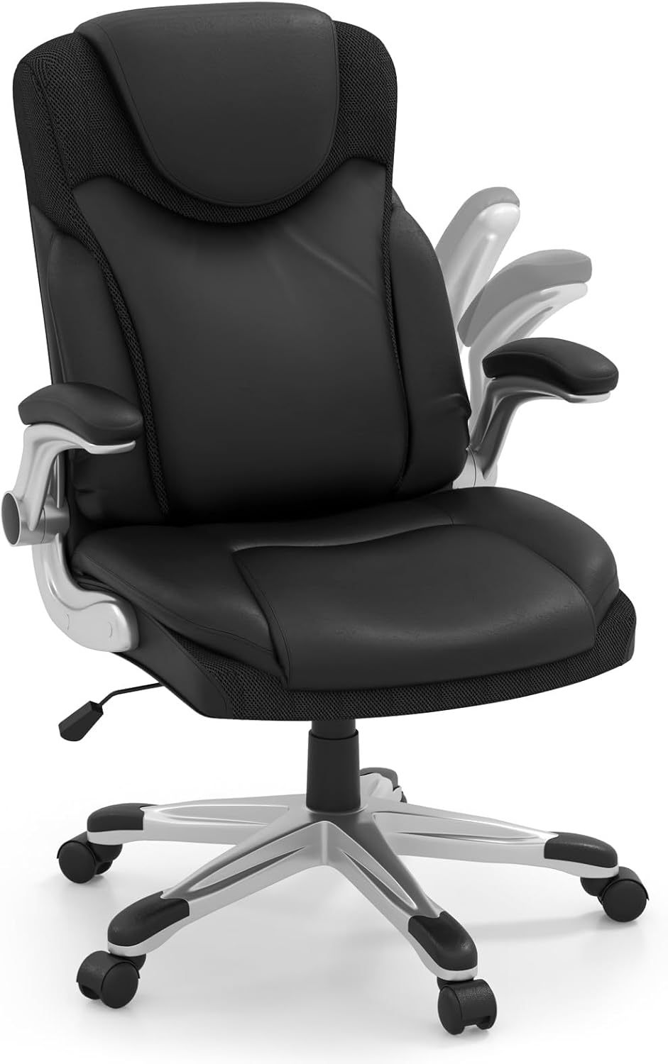 Executive Office Chair Ergonomic PU Leather Computer Desk Chair w/Flip-up Armrests