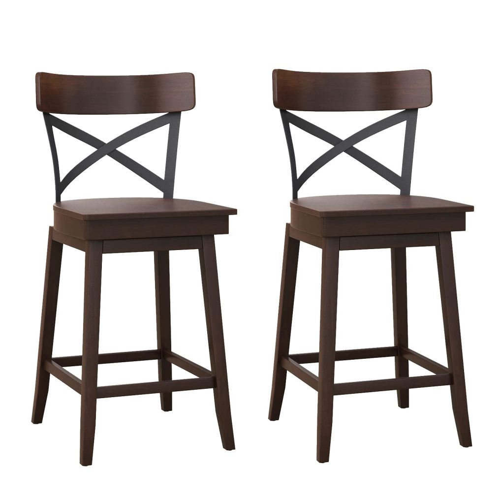 24 Inch Swivel Bar Stool Set of 2/4 Ergonomic Counter Height Chairs with Open X Back & Footrest