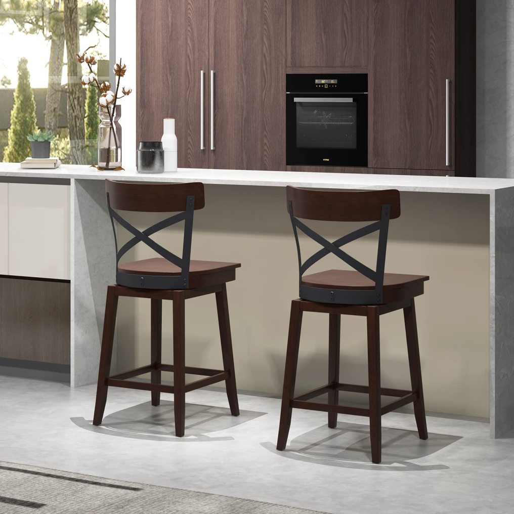 24 Inch Swivel Bar Stool Set of 2/4 Ergonomic Counter Height Chairs with Open X Back & Footrest
