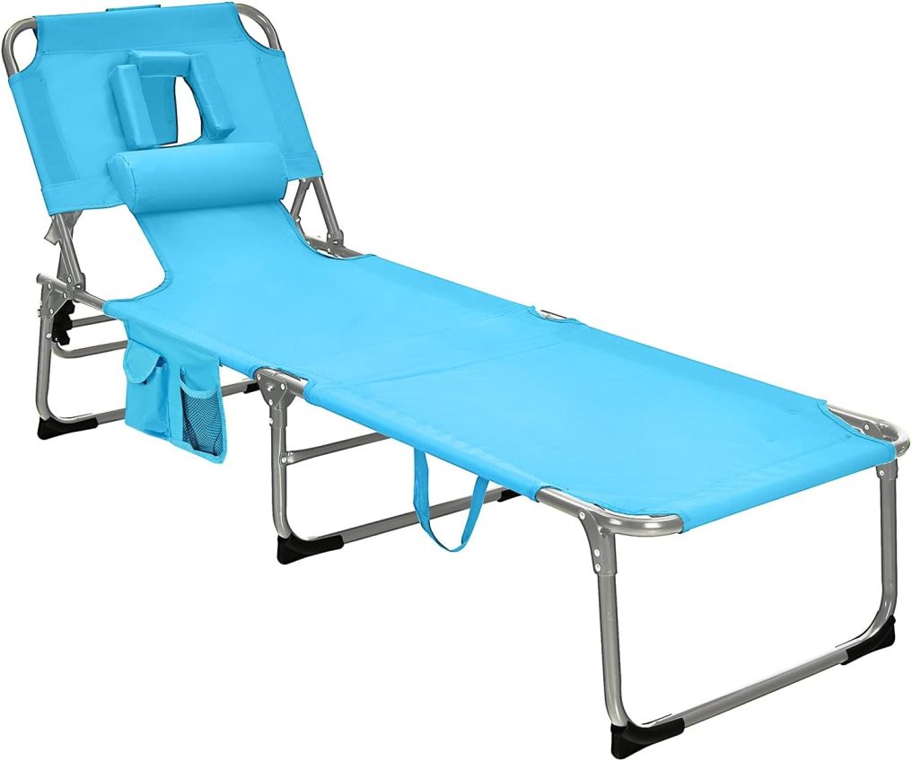 ARLIME Folding Beach Lounge Chair Tanning Chair with Face Hole