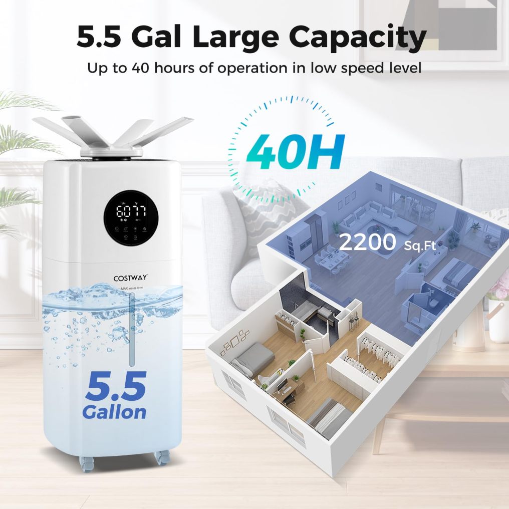5Gal Whole House Ultrasonic Humidifier with 3 Mist Levels