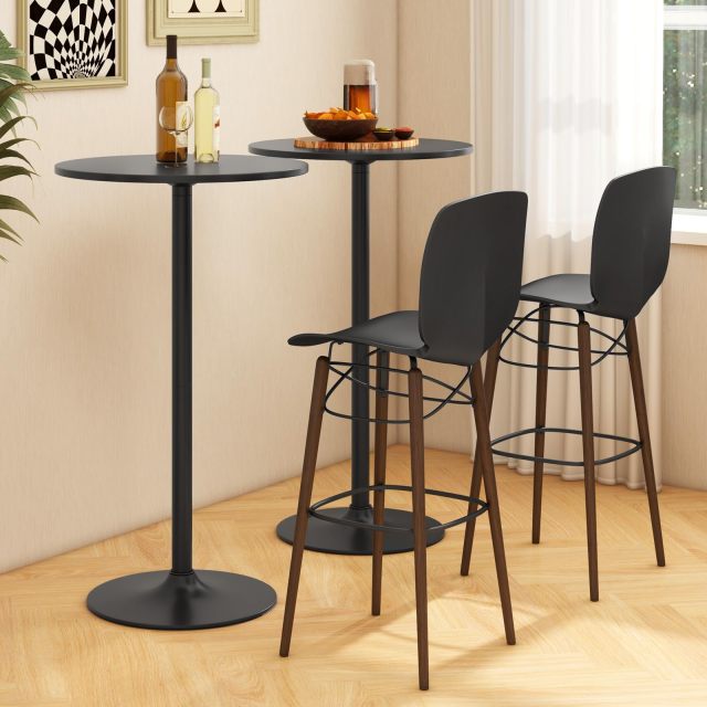 Round Bistro Table Height Adjustable with Heavy-Duty Metal Base