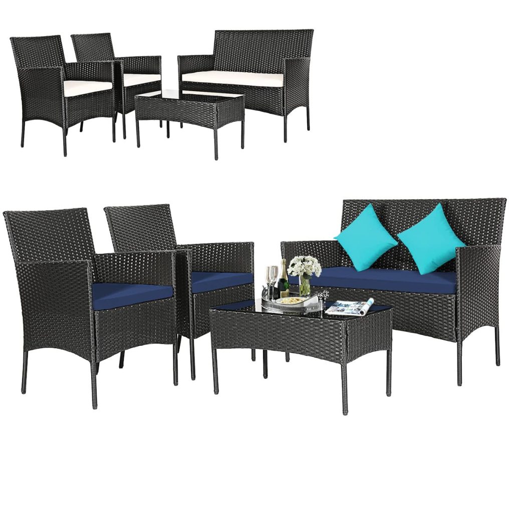 4/8 Pieces Patio Rattan Furniture Set Outdoor Rattan Conversation Set