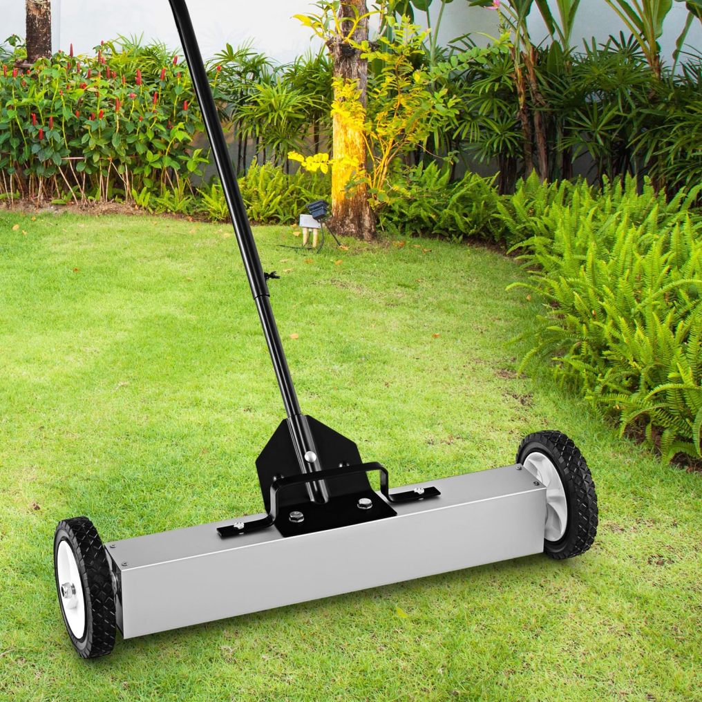Magnetic Sweeper with Wheels Rolling Heavy-Duty Floor Magnet with Telescoping Handle Adjustable Ground Clearance