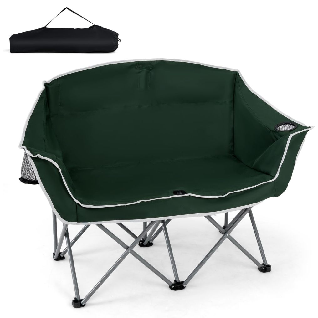 Oversized Folding Loveseat with Armrests Dual Cup Holders & Carry Bag