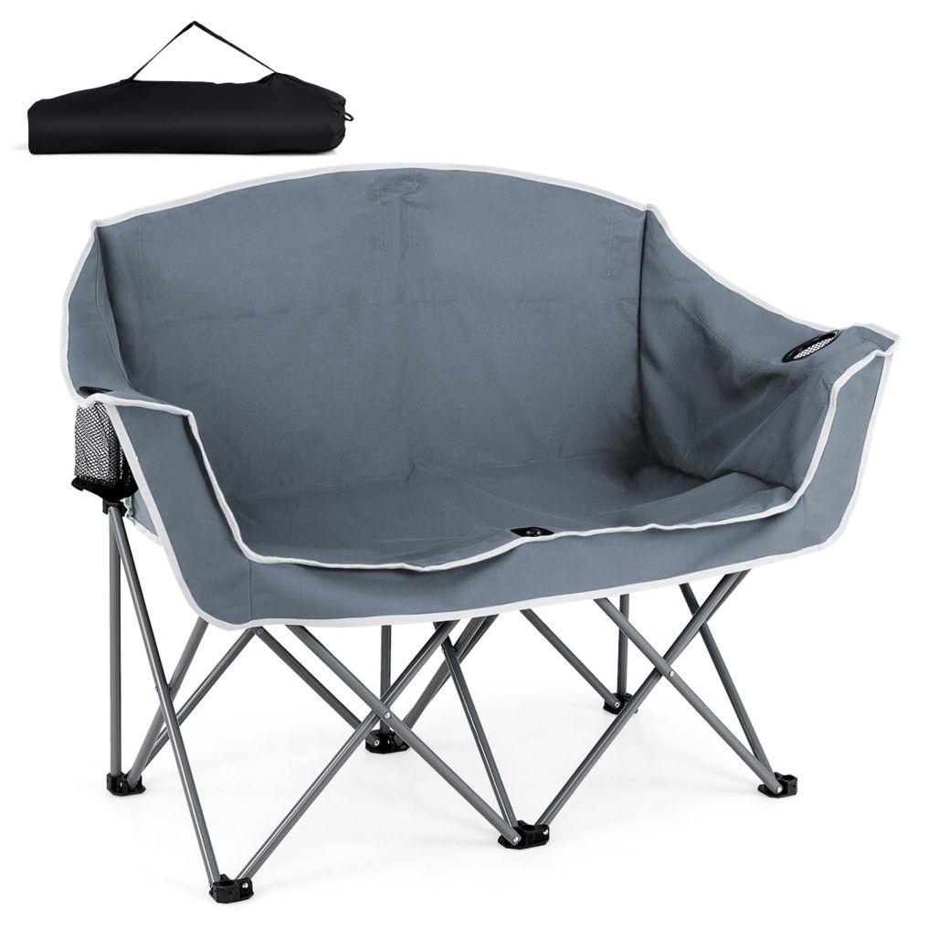 Oversized Folding Loveseat with Armrests Dual Cup Holders & Carry Bag