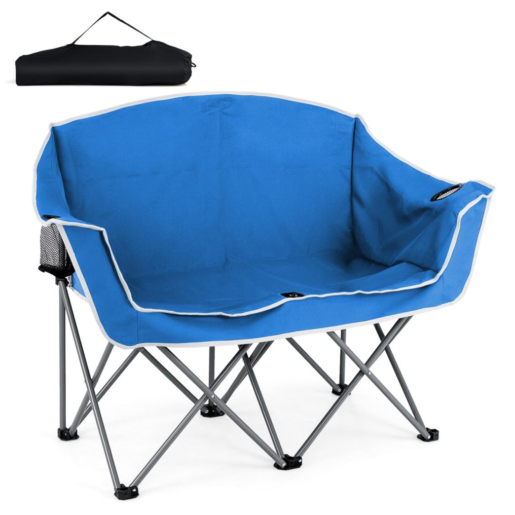 Oversized Folding Loveseat with Armrests Dual Cup Holders & Carry Bag
