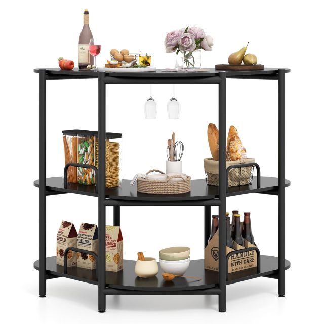 Bar Unit for Liquor 3 Tier Corner Bar Table with Wine Glasses Holder