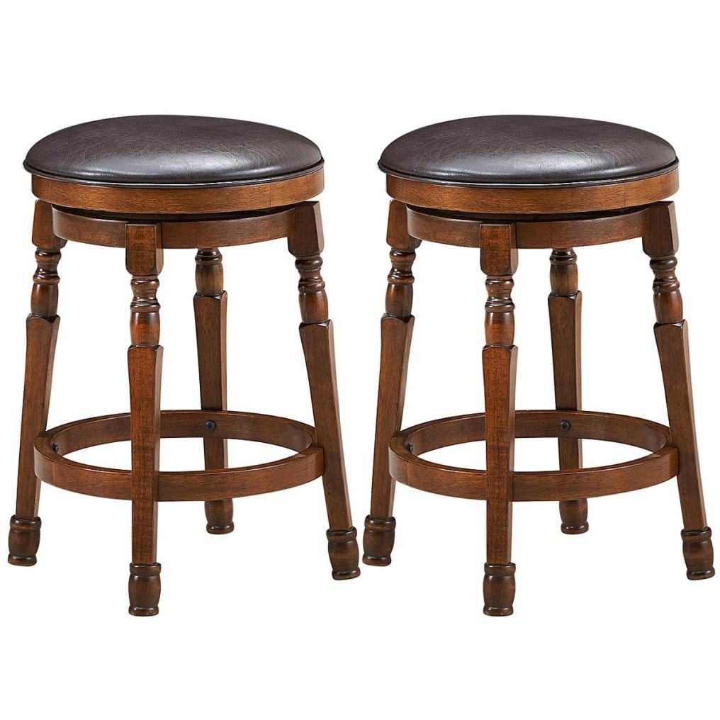 24 Inch Counter Height Round Bar Stool with 360° Swivel Cushioned Seat & Sturdy Natural Rubber Wood