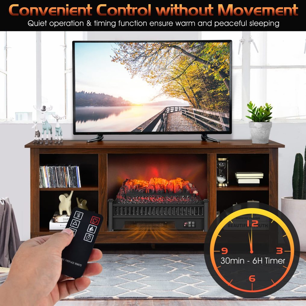 ARLIME 23" Electric Fireplace Log Set Heater, Portable Realistic Ember Bed Fireplace Insert w/Adjustable Flame Brightness & Temperature