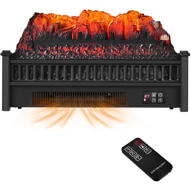 ARLIME 23" Electric Fireplace Log Set Heater, Portable Realistic Ember Bed Fireplace Insert w/Adjustable Flame Brightness & Temperature
