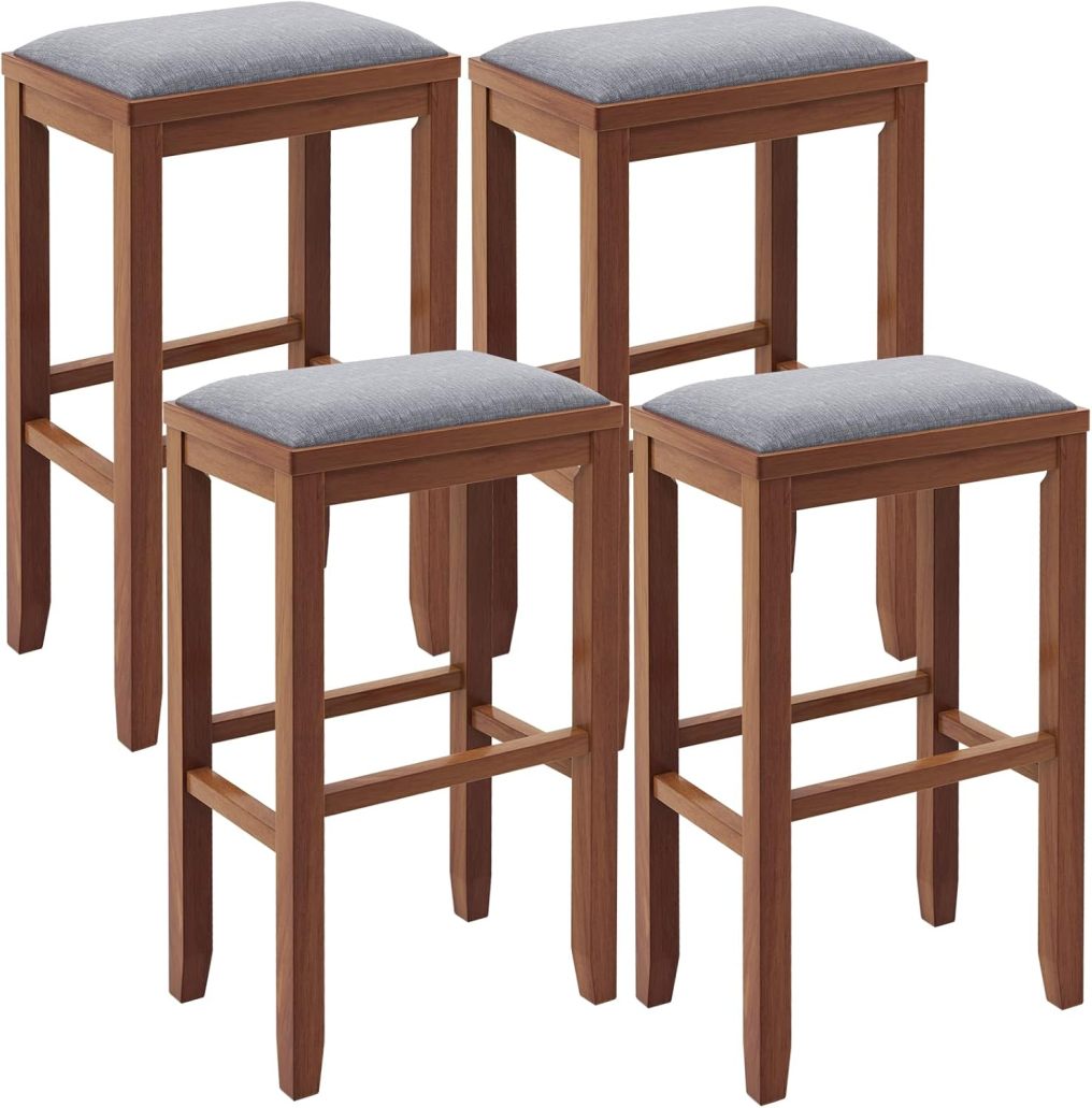 2/4 Pieces 31 Inch Upholstered Bar Stool Set with Solid Rubber Wood Frame and Footres